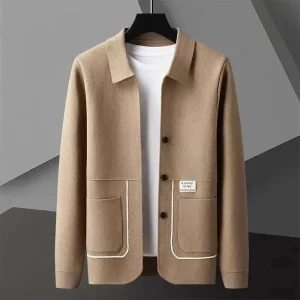 Line Decoration Knitting Cardigan Man High Quality Contrasting Colors Long Sleeve Slim Fit Sweater Cardigan Male Garment Coat