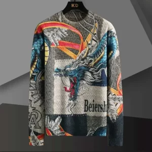Personalized Digital Three Colorful Animal Dragon Print Dimensional Printing Pattern Knitted Sweater Men Warm Keeping Pullover