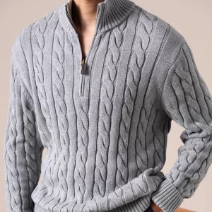 Knitted Sweater Male Sweater Long-staple Half Turtleneck Zipper Sweater Men Autumn Winter Thick Pure Cotton Knitted Sweater