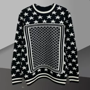 Casual Pattern Contrast Print Sweater For Men Star Print Sweater Mens Round Neck Warm Knitted Pullover Sweater Hombre Pull Homme