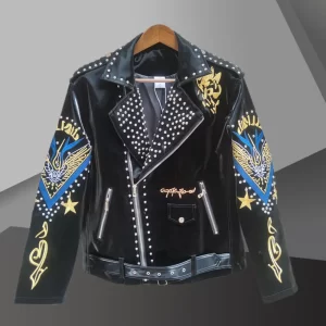Letter Embroidery Black Jacket Men Jacket Coat Jaqueta Bomber 2025 Top Quality Luxury Rivet Decoration Punk Club Outfit Jacket