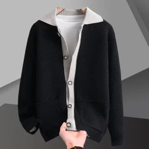 2025 Fall Black Contrast Patchwork Printing Cardigan Men Sweter New Korean Sweater Coat Designer Knit Cardigan Jacket Sweater