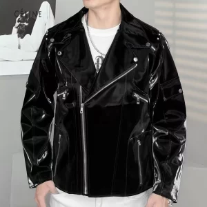 British Style Men Motorcycle Vintage Casual Leather Jacket Coat Men Autumn Design Biker Solid Color PU Leather Jackets Men