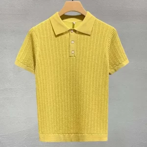 2022 Fall Men Short Sleeve Polo Hollow Solid Color Lapel Top Korean Slim Knit Men Polo High Quality Tee Shirt Camisa Hombre
