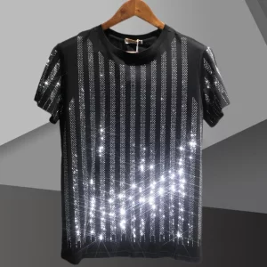 Fashion Short-sleeved Tshirt Brand Hot Diamond Stripe T-shirt Mens Streetwear Casual O-Neck Tee Shirt Homme Clothes Man Diamond