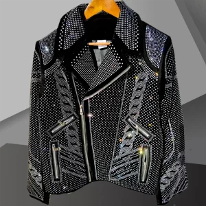 Diamond Rhinestones Jacket Men Top Quality Luxury Hot Drill Punk Club Outfit Jacket Autumn Black Jacket Coat Jaqueta Bomber