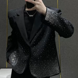 European Style Heavy Industry Shining Suit Coat Jacket Club Party Blazer Men Stage Suit High Quality Luxury Punk Blazer Jacket