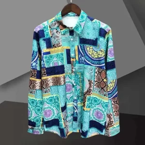 2023Spring Long Sleeved Shirt Men Large Fashion Label High Level Mature Shirt Luxury Versatile Personalized Printed Casual Shirt