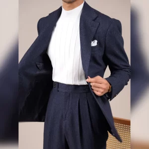 Wool Blend Suit Set For Men Fall Winter Style Notched Lapel Commuter Herringbone Pattern Casual Business Blazer Men Tuxedo Suit