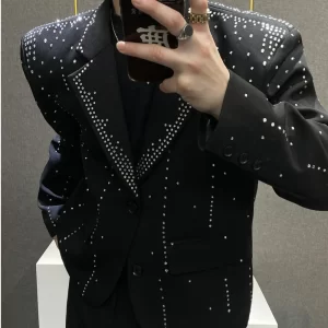 Hot drilling Shiny Jacket Club Party Blazer Men Stage Suit Jacket Men Blazer Homme Luxury Korean Punk Jacket Blazer Masculino