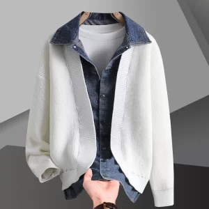 Cowboy Decoration Knitting Cardigan Man Long Sleeve Sweater Cardigan Male Garment Coat Sweater Lapel Color Contrast Knitwears